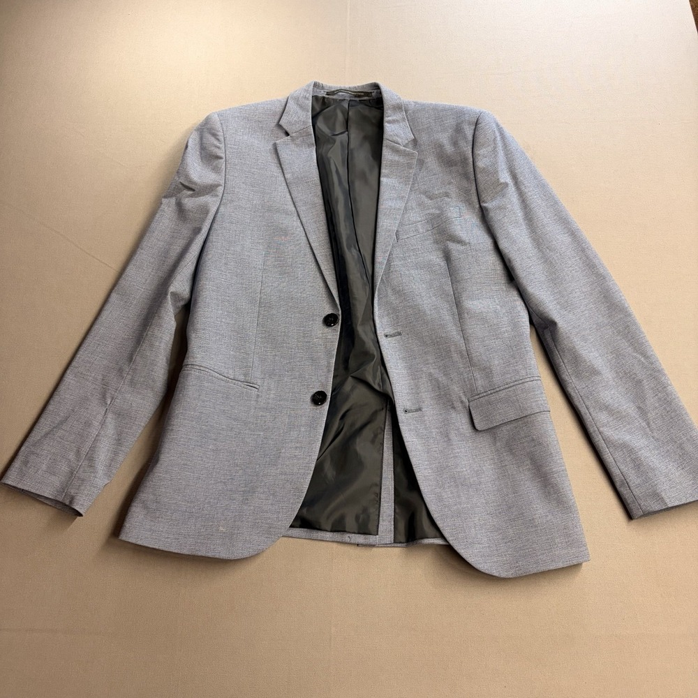 H&M Skinny Fit Blazer Mens 36R Light Blue Gray Wool Blend Sport Coat Jacket